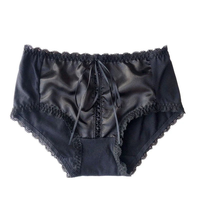 High Quality Satin Texture Sexy Panties For Women Hollow Out Cross Ribbon Underwear Girls Cotton Crotch Lingerie Woman Briefs
