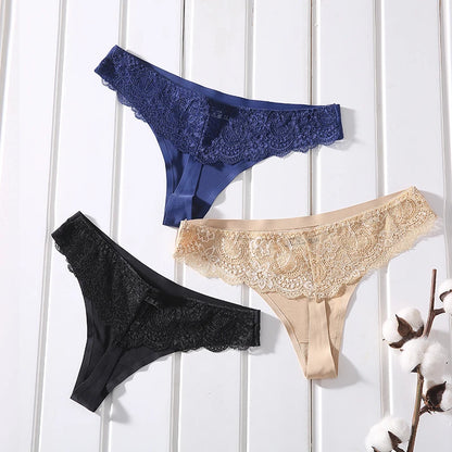 Woman Sexy Lace Seamless Ice Silk Low-Rise