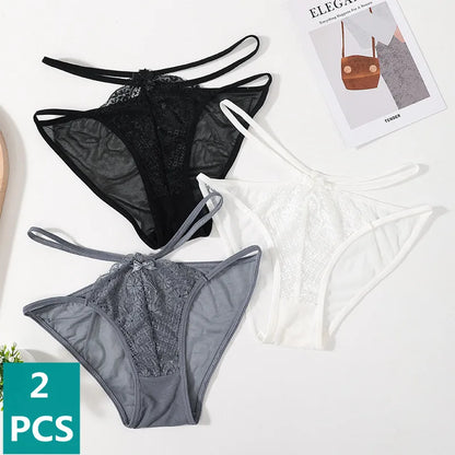 2pcs Lace Briefs Women's Panties Underwear Set Sexy Perspective Panties Low Rise Female Underpants Comfort Panty Lace Lingerie