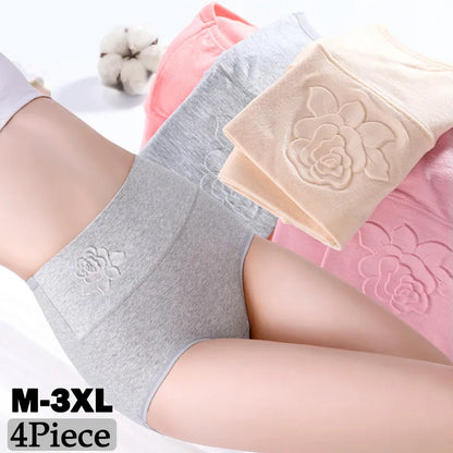 4Pcs Cotton Panties Women's High Waist Underwear Abdominal Plus Size Briefs Girls Female Seamless Underpants Sexy Lingeries Lady