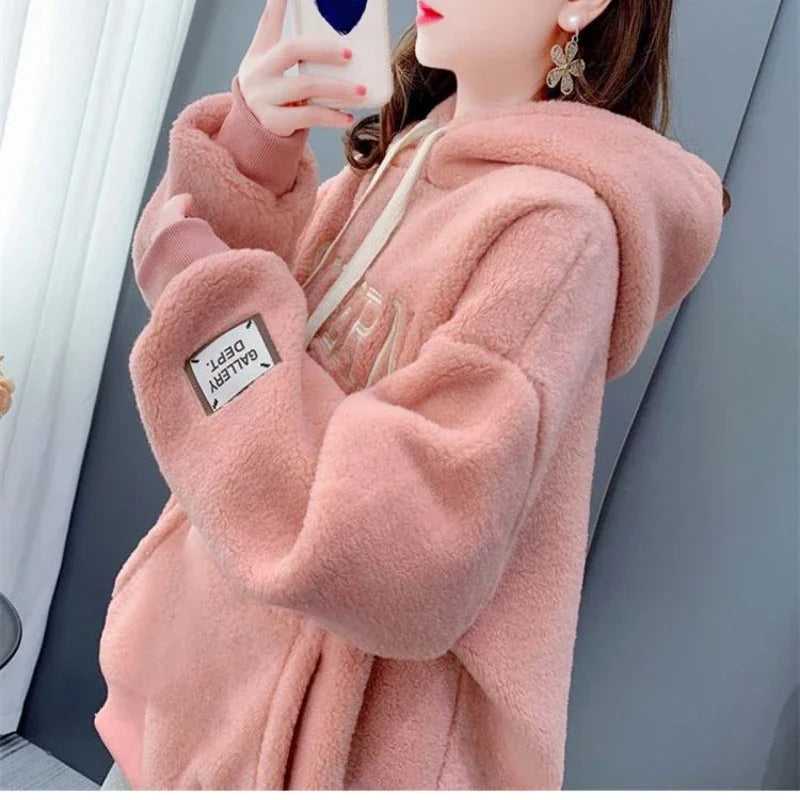 Fur Hoodies Sportswear Sweatshirts Y2k Korean Fashion Coats