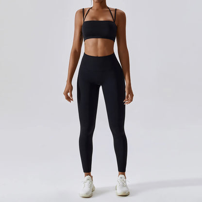 High Waist Leggings And Top Two Piece Set Seamless Yoga Workout