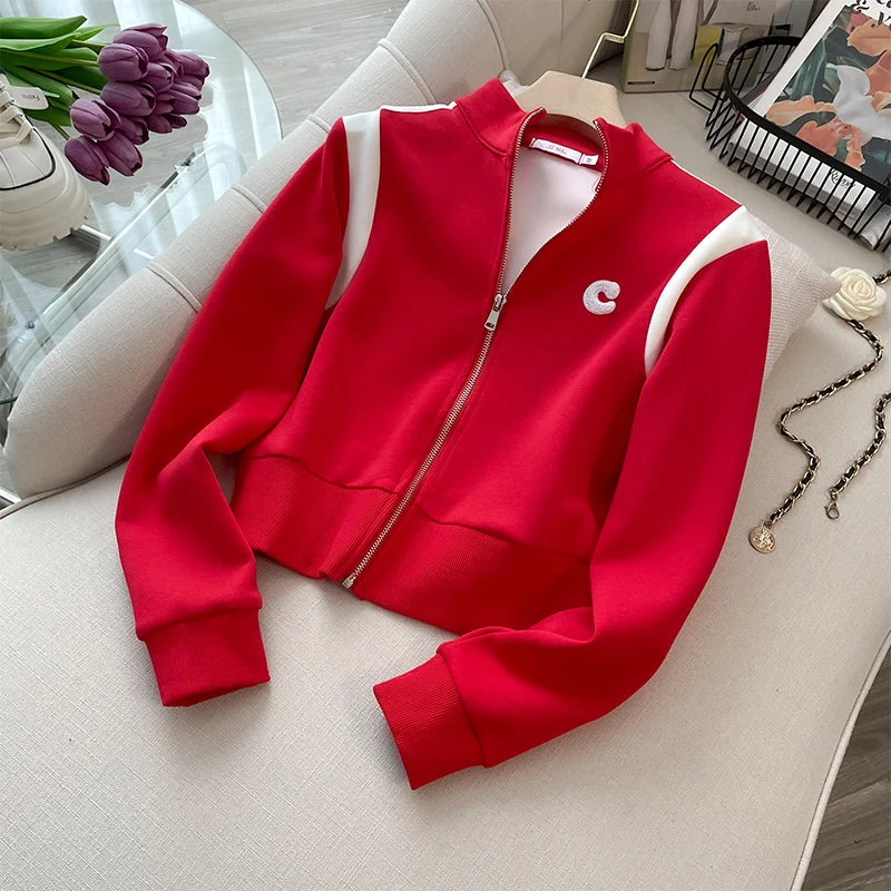 Korean Red Short top Sports suit Women's Spring Stylish Set