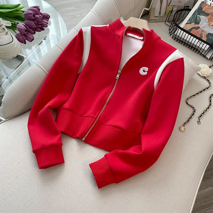 Korean Red Short top Sports suit Women's Spring Stylish Set
