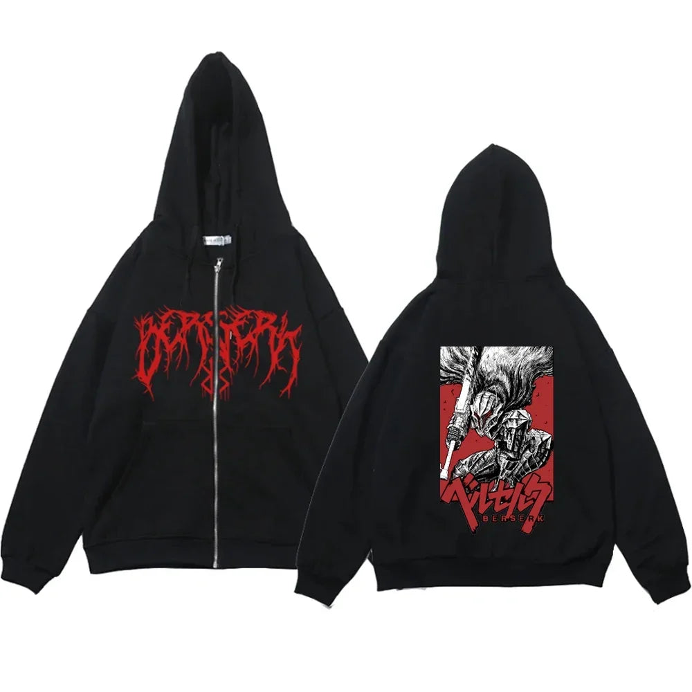 Anime Y2k Zip Up Hoodie Berserk Zipper Thin Fleece Sweatshirt