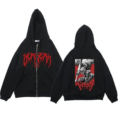 Anime Y2k Zip Up Hoodie Berserk Zipper Thin Fleece Sweatshirt