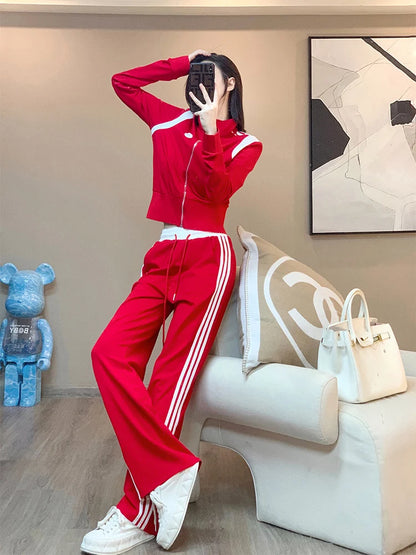 Korean Red Short top Sports suit Women's Spring Stylish Set