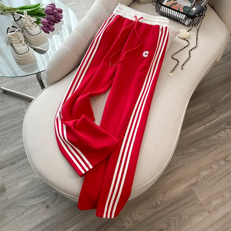2023 Korean Version Red Short top Sports suit Women's Spring Autumn Winter Loose and Stylish Casual Wide leg Pants two-Piece set