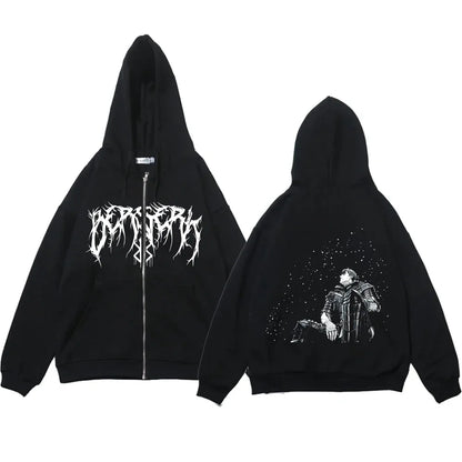 Anime Y2k Zip Up Hoodie Berserk Zipper Thin Fleece Sweatshirt