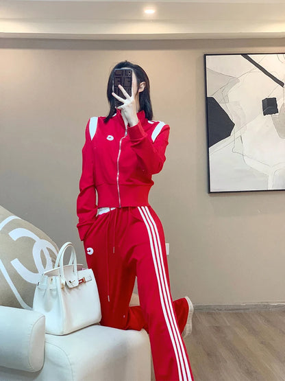 Korean Red Short top Sports suit Women's Spring Stylish Set