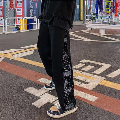 Men's High Street Hip Hop Bandana Patchwork Sweatpants