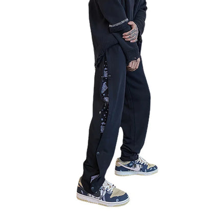 Men's High Street Hip Hop Bandana Patchwork Sweatpants Side Button Sportswear Korean Casual Hiphop Trousers for Boys Harajuku