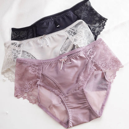 Ice Silk Panties Briefs Lace Patchwork Breathable Underwear