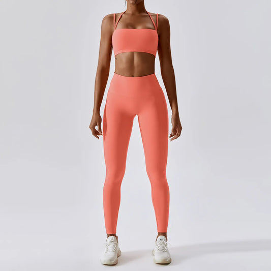 High Waist Leggings And Top Two Piece Set Seamless Yoga Workout