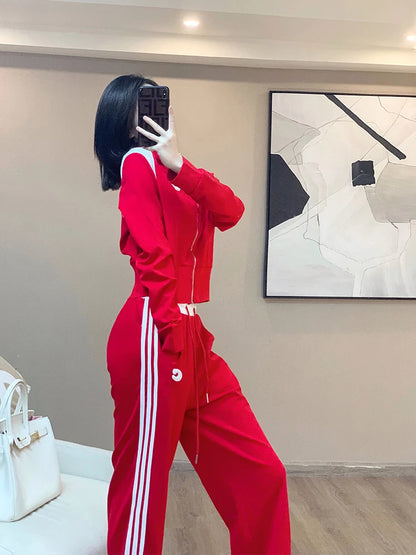 Korean Red Short top Sports suit Women's Spring Stylish Set