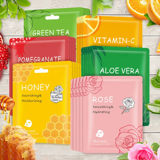 10pcs Vitamin C Facial Masks Beauty Faec Moisturizing Firming Anti-aging skincare Rose Honey Aloe Face Mask Skin Care Products
