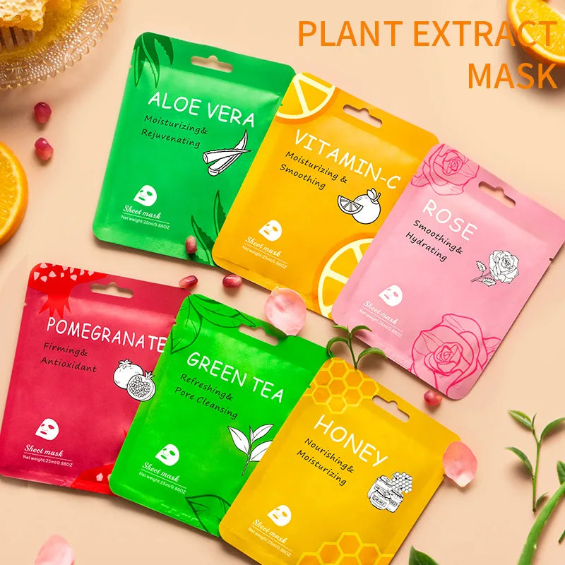 10pcs Vitamin C Facial Masks Beauty Faec Moisturizing Firming Anti-aging skincare Rose Honey Aloe Face Mask Skin Care Products