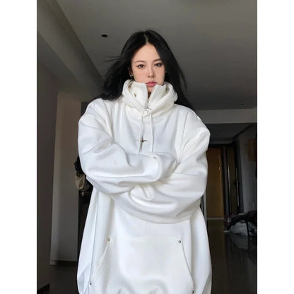 Streetwear Black Hooded Female Vintage Sweatshirts