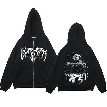 Anime Y2k Zip Up Hoodie Berserk Zipper Thin Fleece Sweatshirt