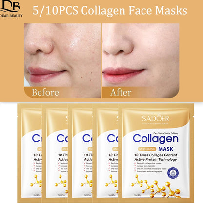 5/10pcs Anti-wrinkle Collagen Face Mask Moisturizing Brightening Repair Skin Face Sheet Mask Anti-aging Facial Masks Cosmetics