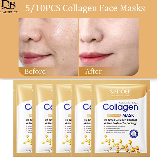 5/10pcs Anti-wrinkle Collagen Face Mask Moisturizing Brightening Repair Skin Face Sheet Mask Anti-aging Facial Masks Cosmetics