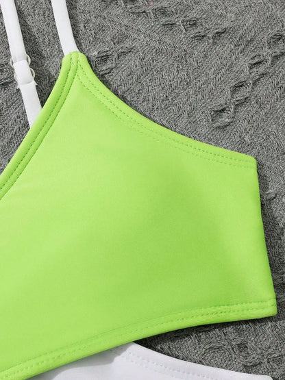 4 Pieces Bikini Top & Skirt  Swimsuit Kids High Waist Swimwear