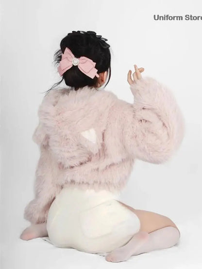 Womencute Pink Cat Korean Style Sweatshirt Y2k Short Pullover Tops