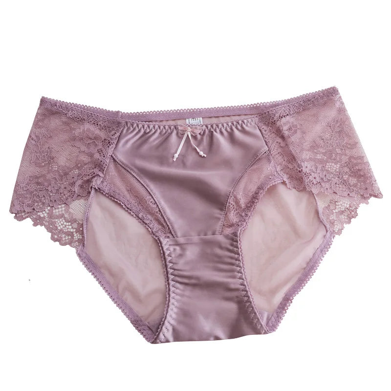 Ice Silk Panties Briefs Lace Patchwork Breathable Underwear