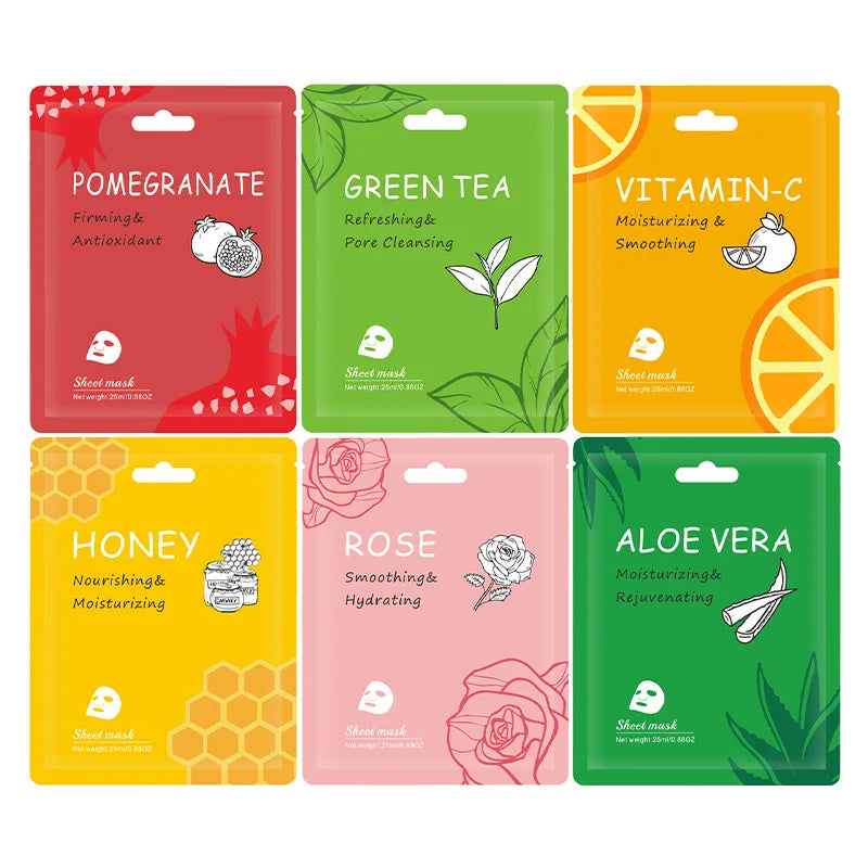 10pcs Vitamin C Facial Masks Beauty Faec Moisturizing Firming Anti-aging skincare Rose Honey Aloe Face Mask Skin Care Products